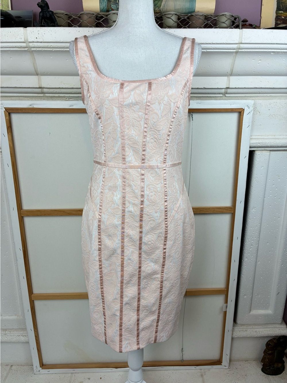 Cache VTG Exquisite Lace & Velvet Ribbon Sleeveless Sheath Dress in Blush Pink
